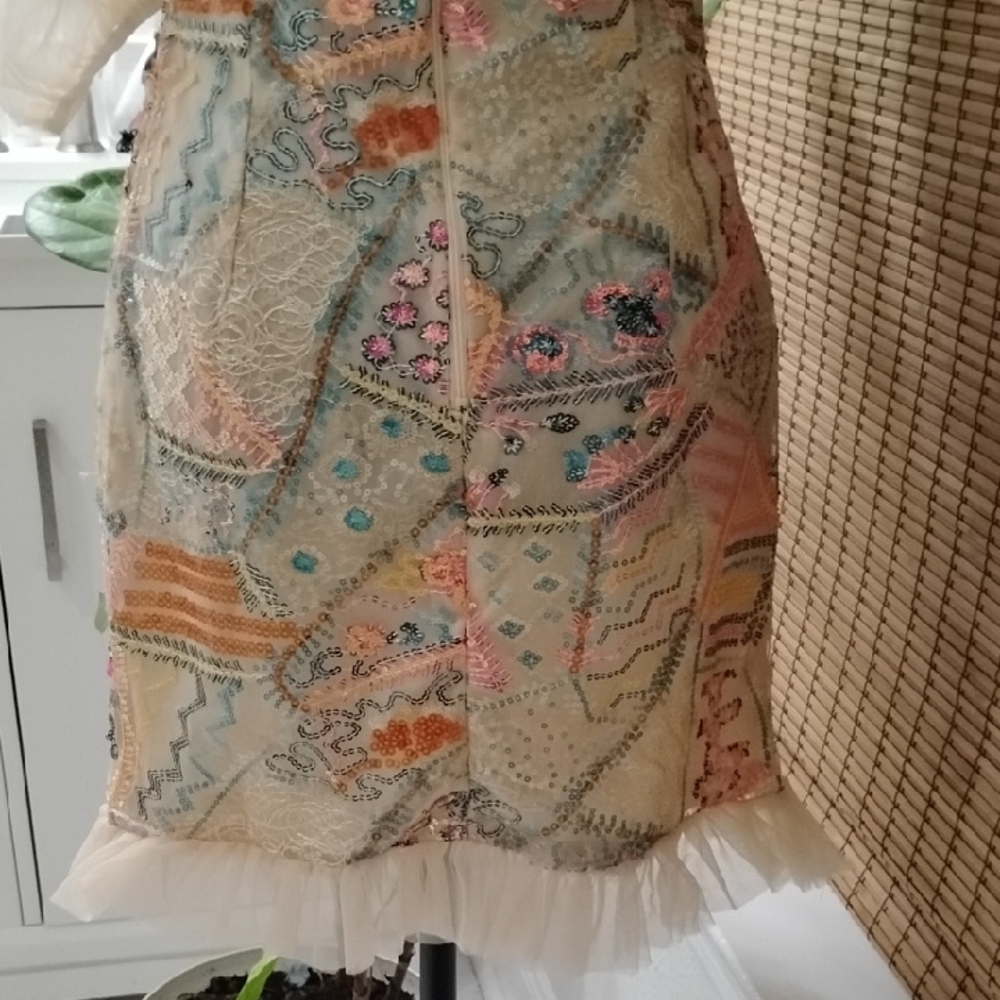 Colorful Patchwork Beaded Embroidery Off-Shoulder Dress Ruffle Small Dress - Picture 14 of 14
